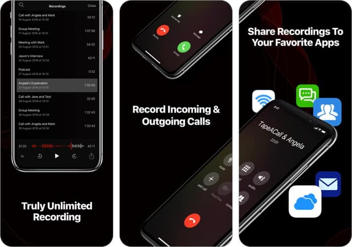 tapeacall call recorder ios app screenshot