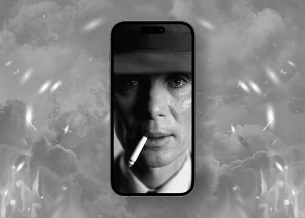 Black and white Oppenheimer wallpaper for iPhone