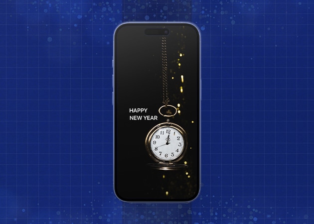 Clock Striking Midnight 2025 Background iPhone Mockup