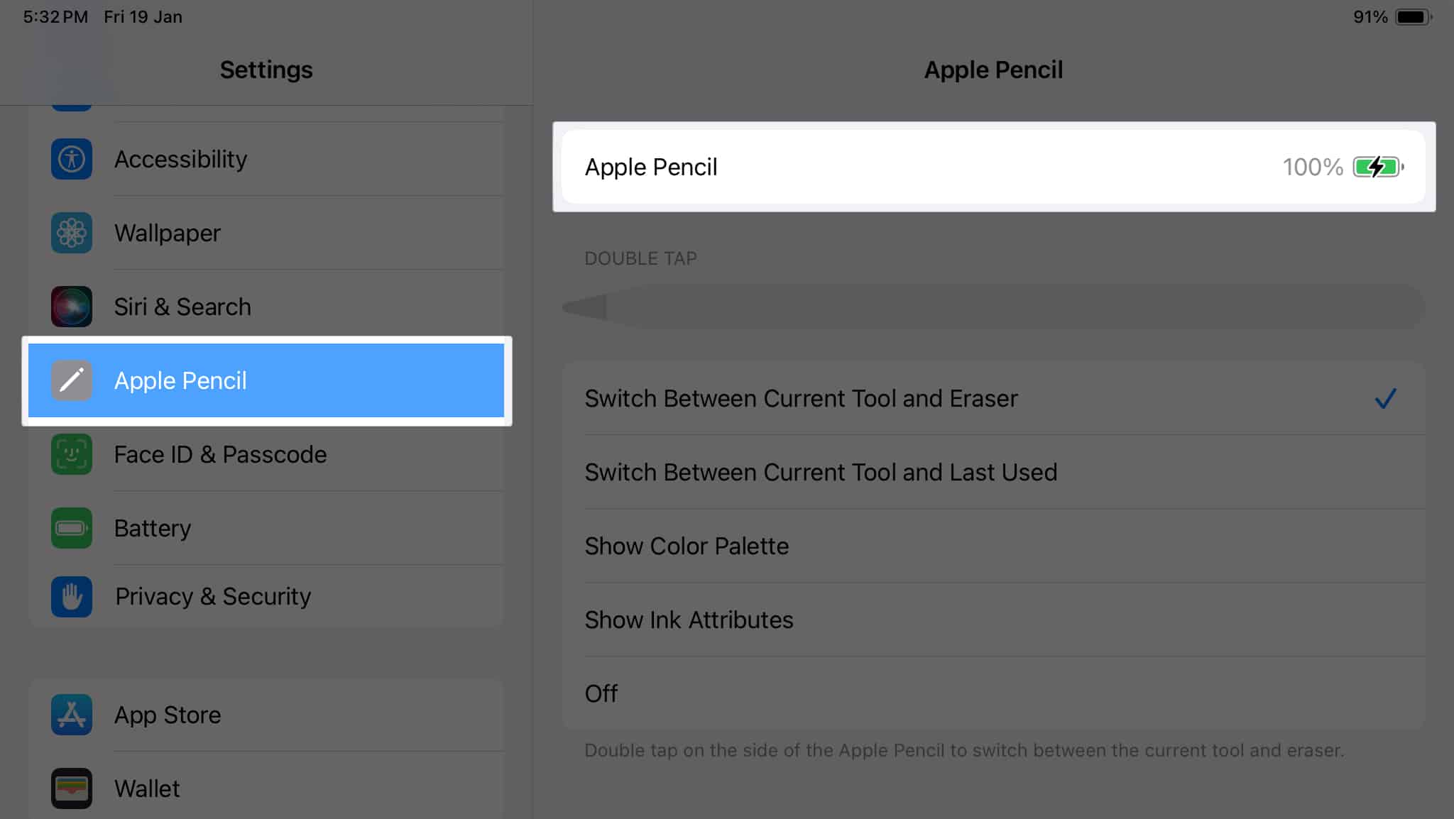 Go to Apple Pencil and see for the charging on right panel