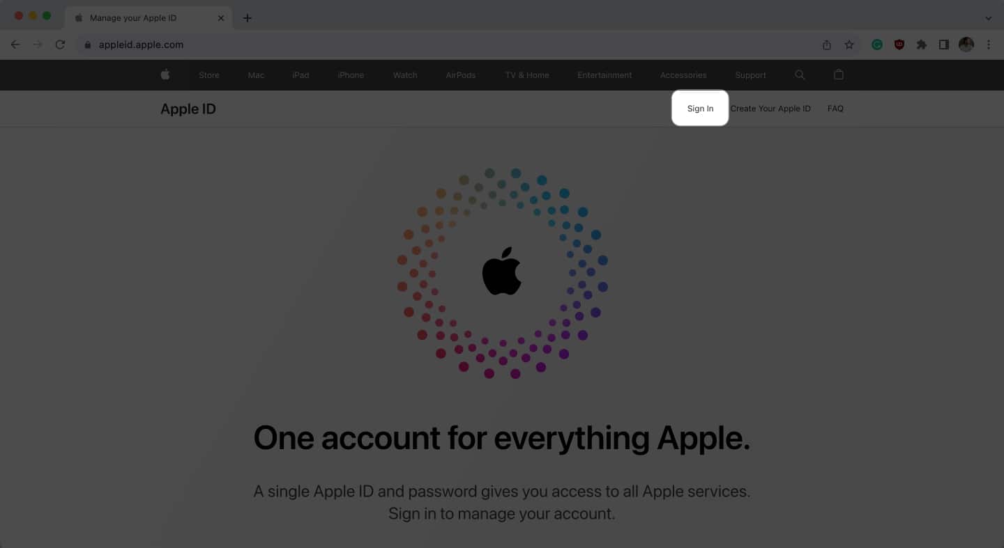 Go to appleid.apple.com and click Sign In