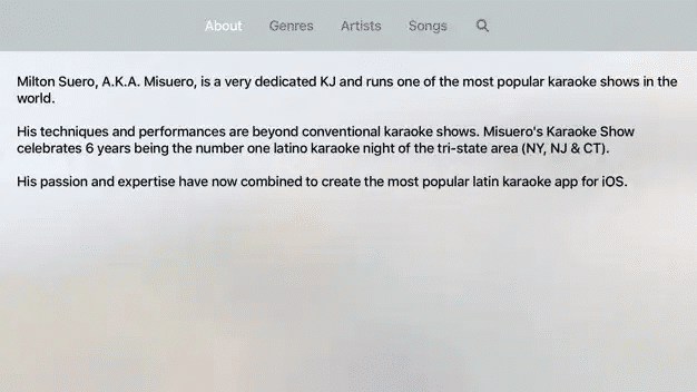 Misuero Karaoke Latino app for Apple TV