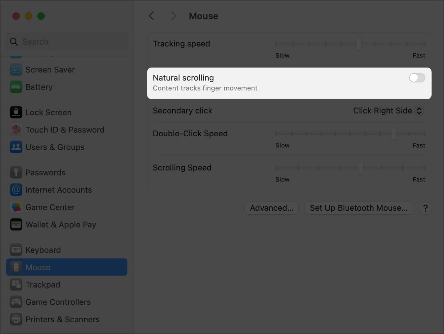 Turn off Natural Scrolling in Mouse settings