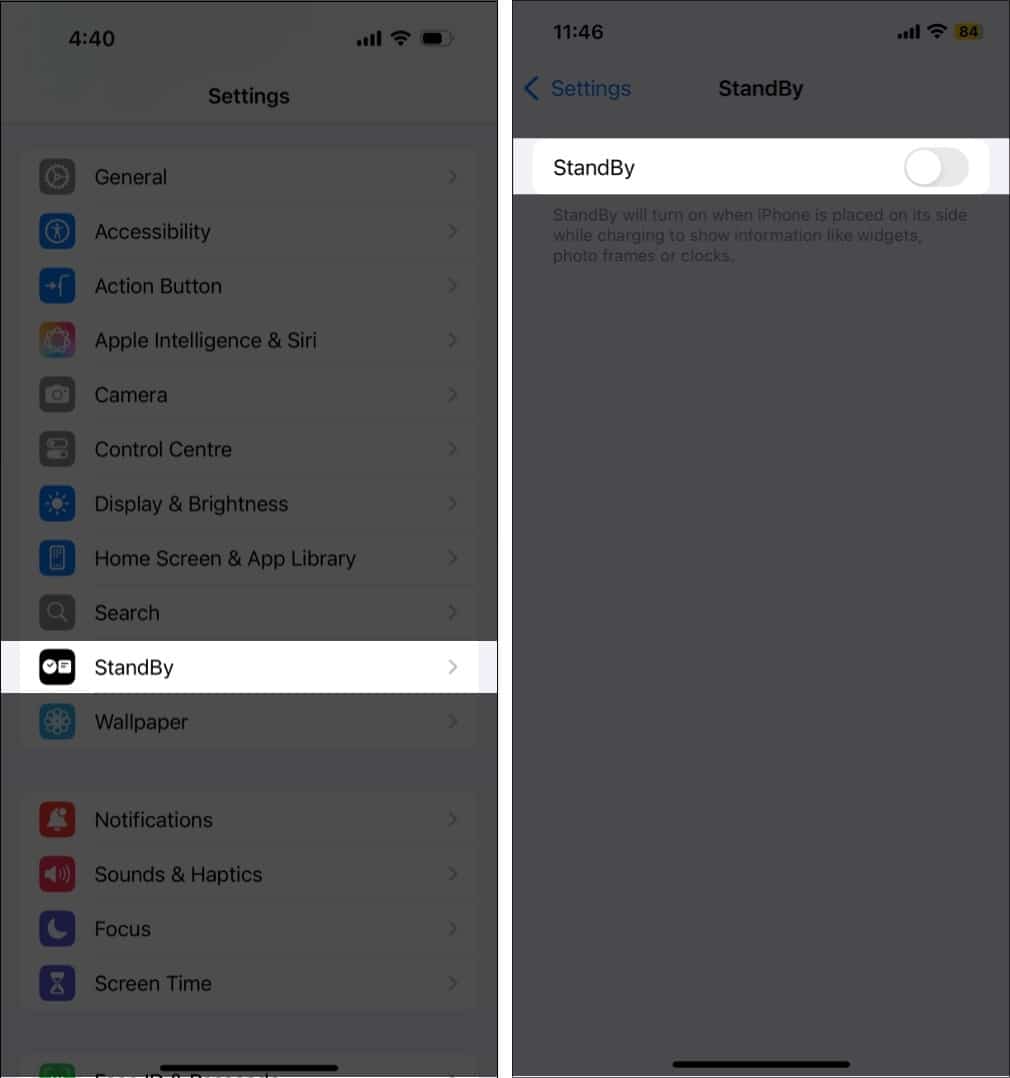 Turn off StandBy Mode on iPhone
