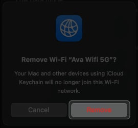 click remove in wi-fi settings