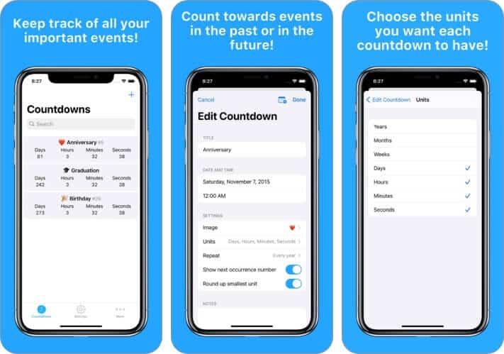 Countdowns Events iPhone and iPad App Screenshot