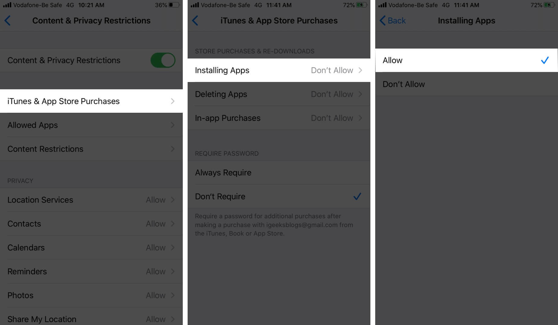 Allow Installing Apps in iTunes & App Store Purchases on iPhone