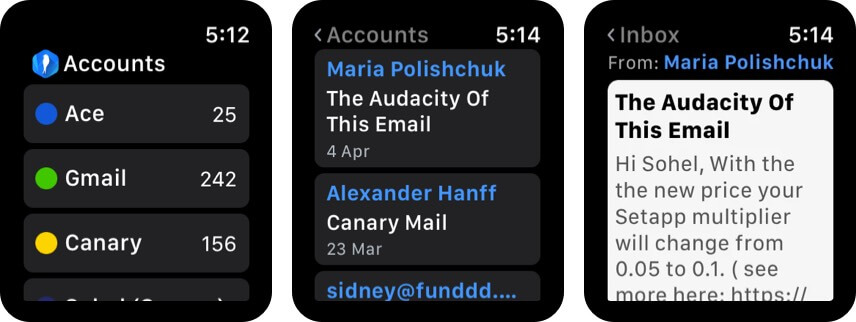 Canary Mail app for Apple Watch