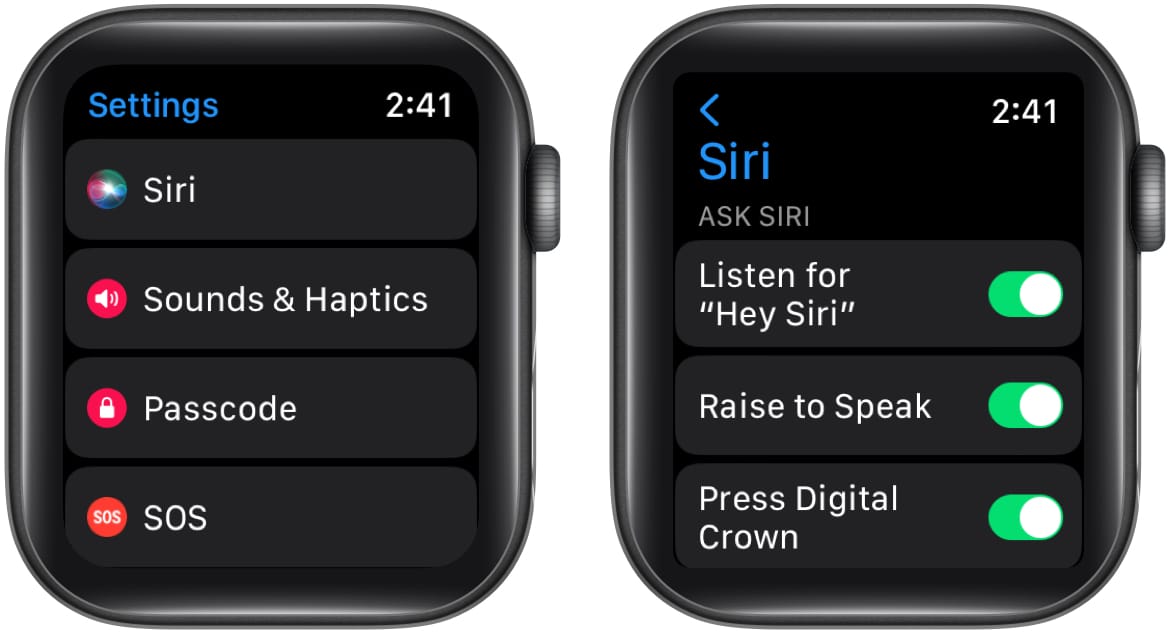 Check Apple Watch Hey Siri is turned on