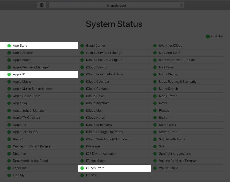 Check System Status on Apple's Website