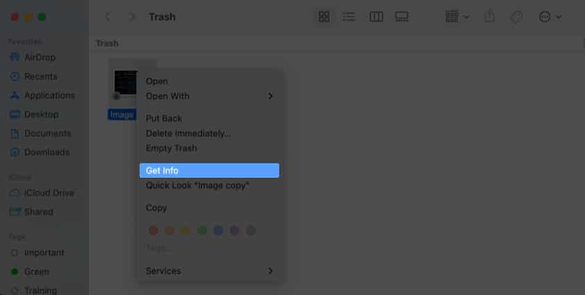 Choose Get Info on Mac