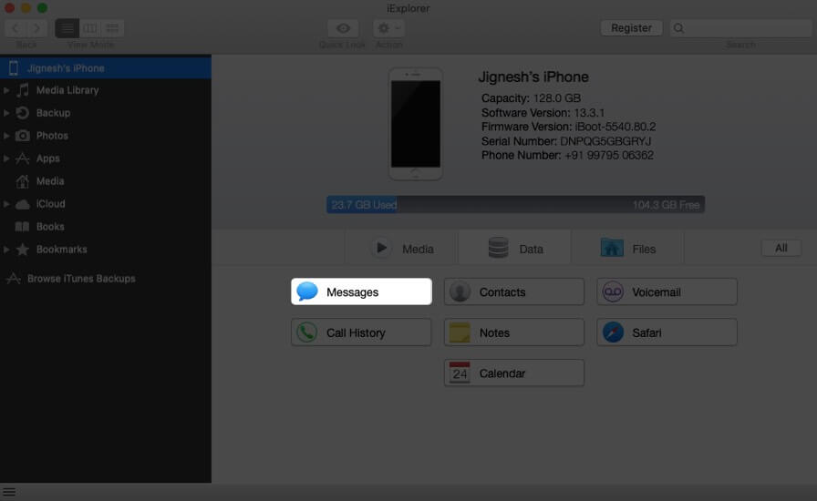 Click on Messages in iExplorer on Mac