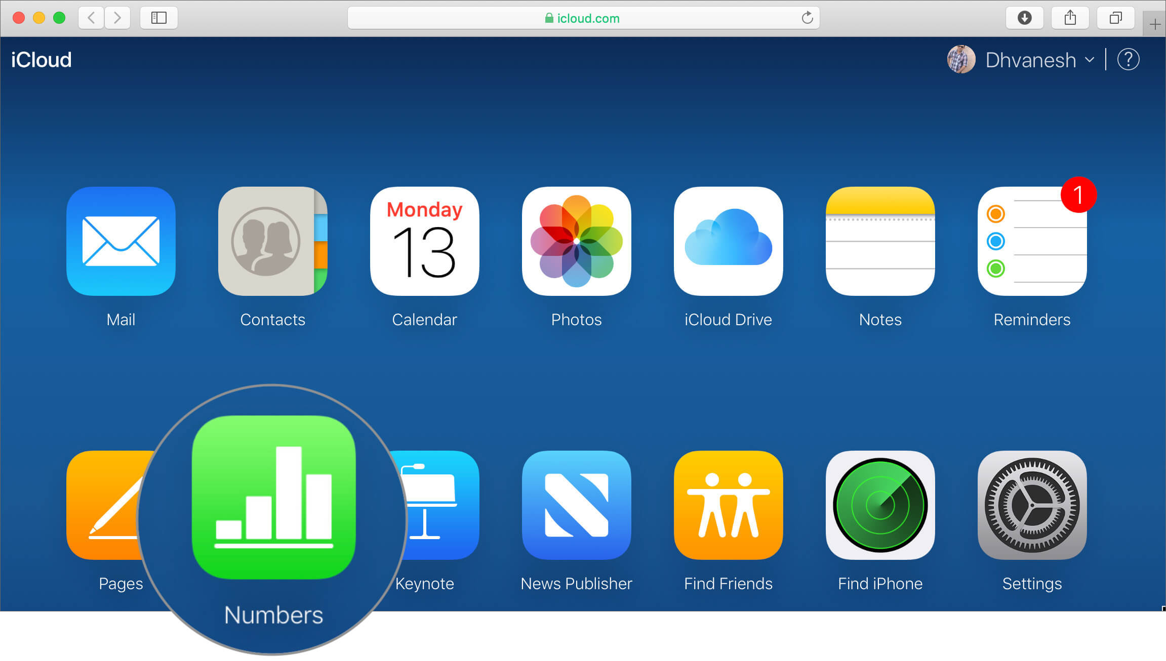 Click on Numbers that particular iWork app in iCloud