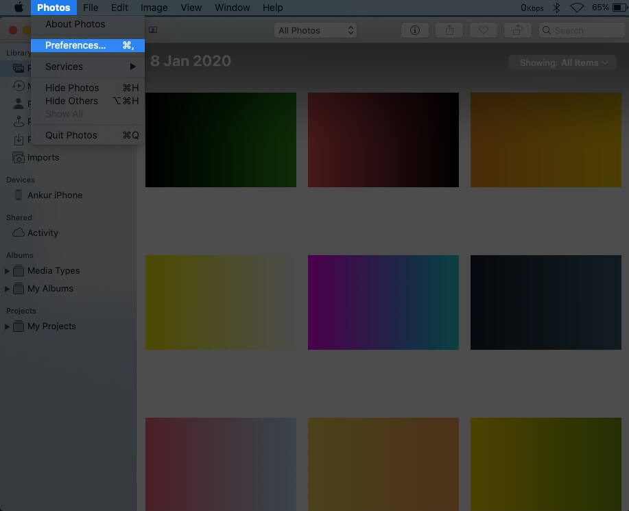 Click on Preferences on Photos on Mac