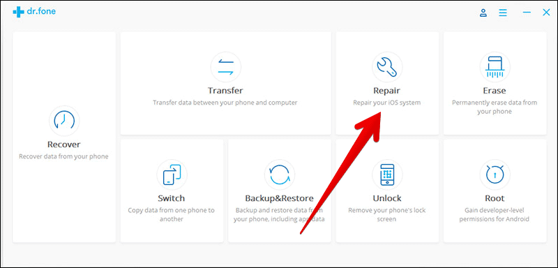Click on Repair in dr.fone Software
