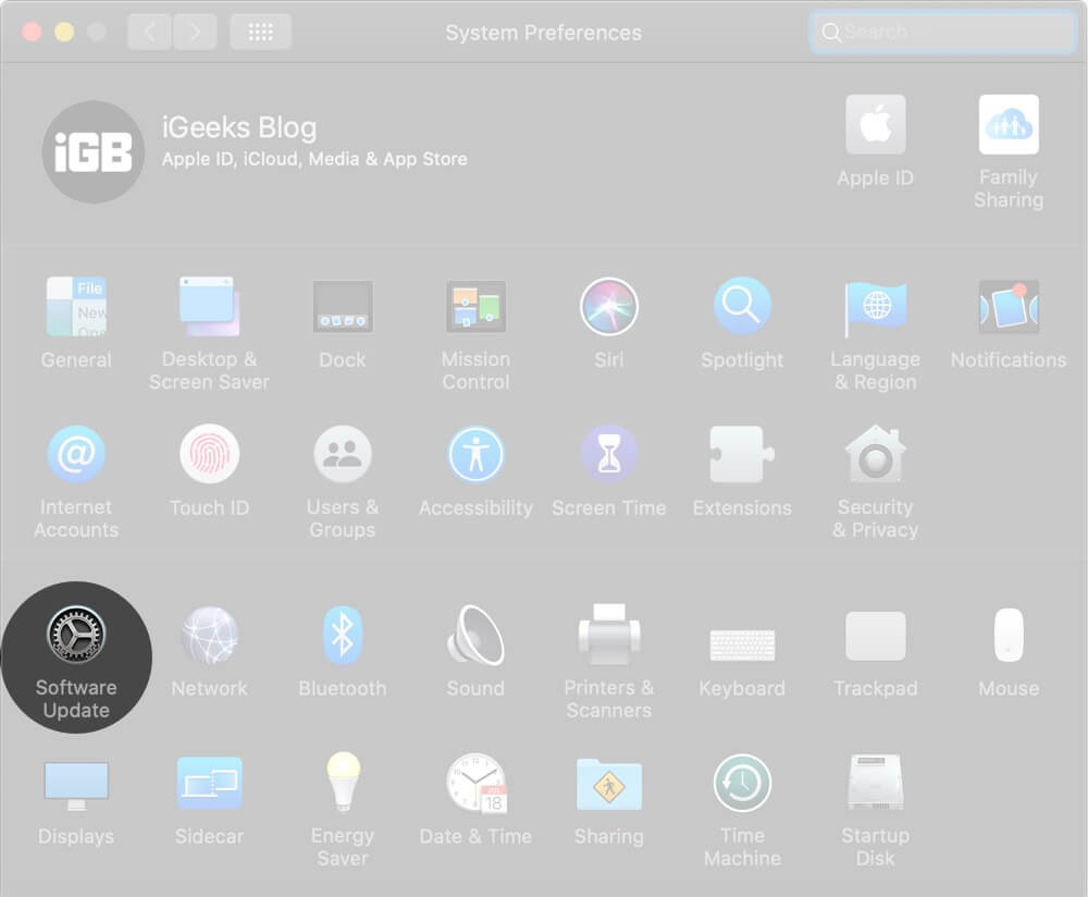 Click on Software Update in Mac System Preferences
