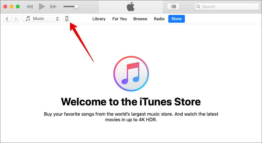 Click on tiny device icon in iTunes