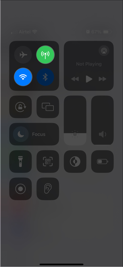 Connect to Wi-Fi or Mobile Network from Control Center