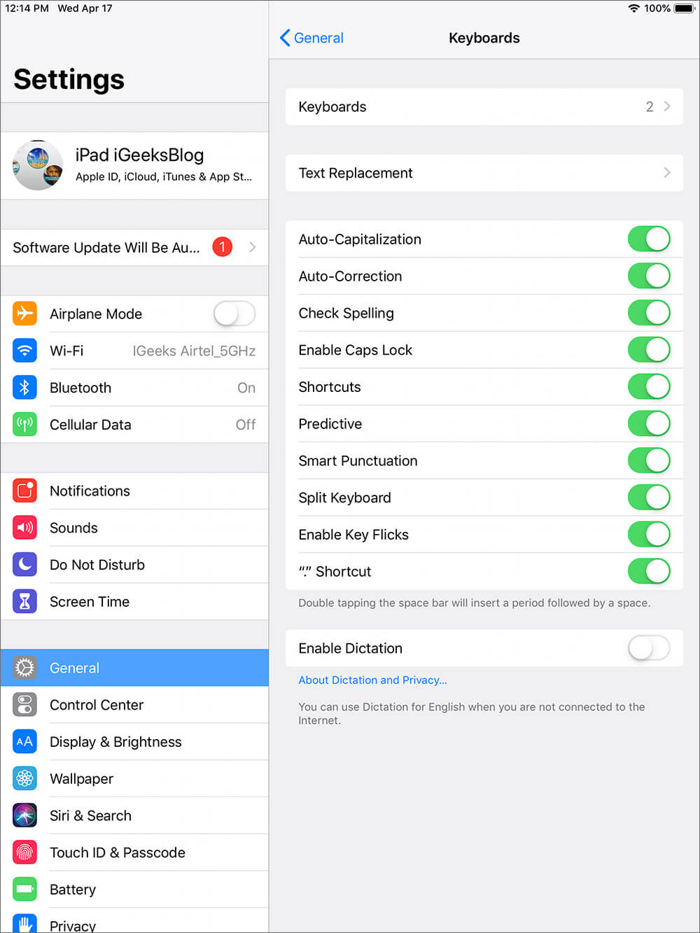 Customize Keyboard Settings on iPad