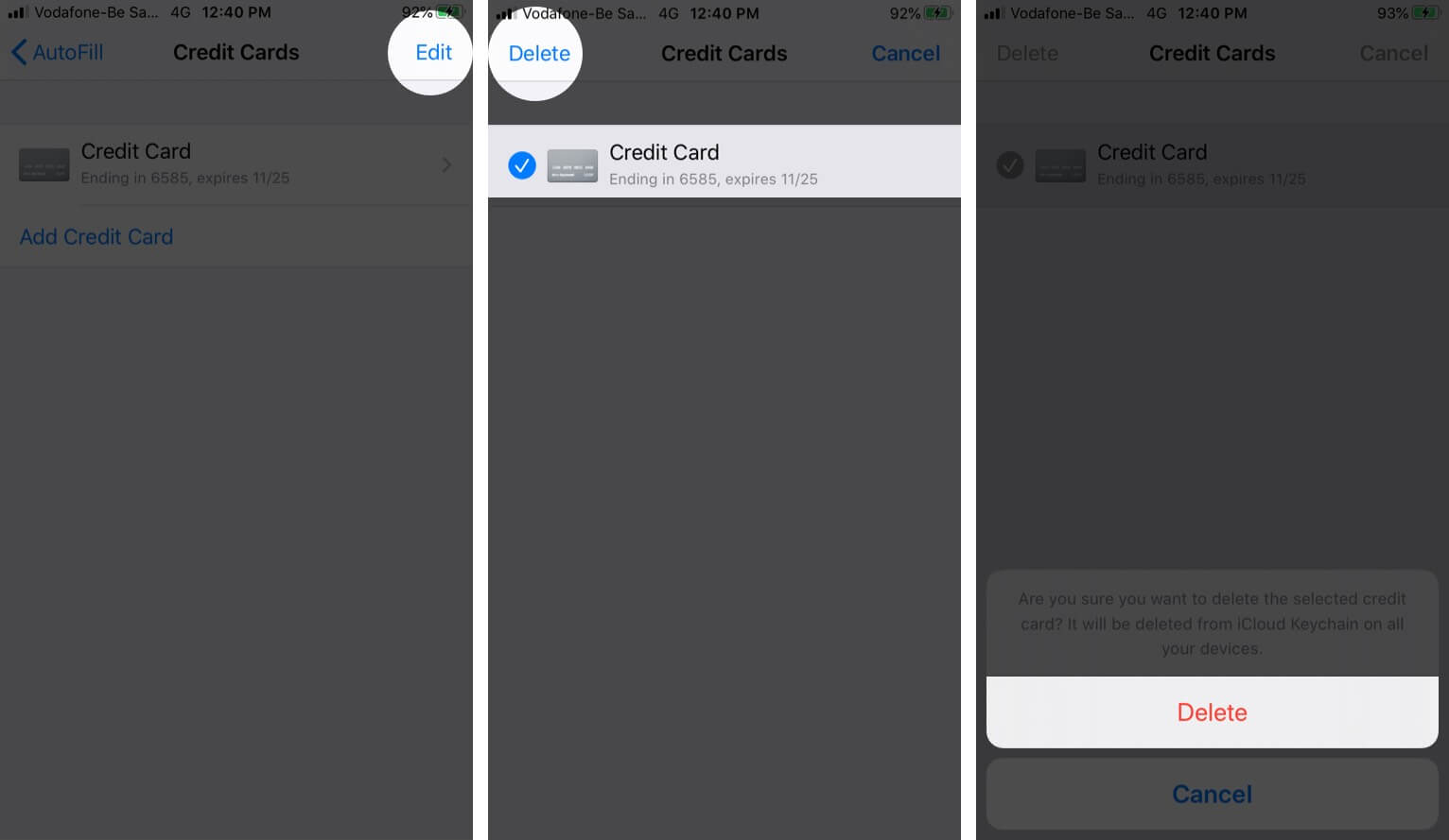 Delete Credit Card Details from iCloud Keychain on iPhone