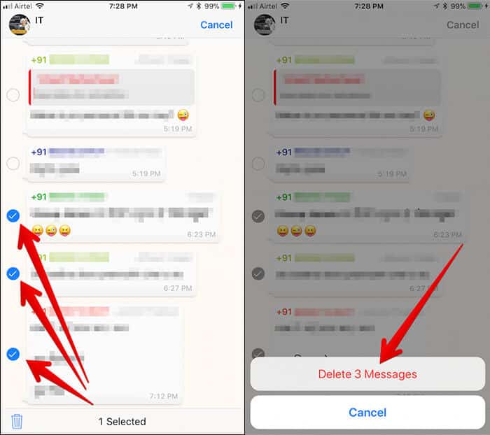 Delete Particular Message from WhatsApp on iPhone