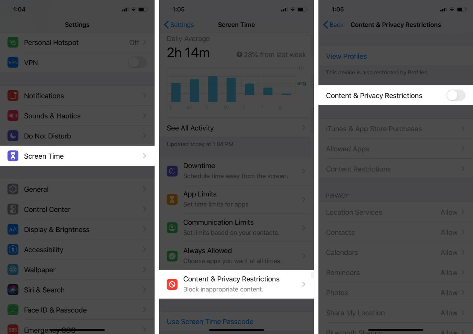 Disable Content and Privacy Restrictions on iPhone