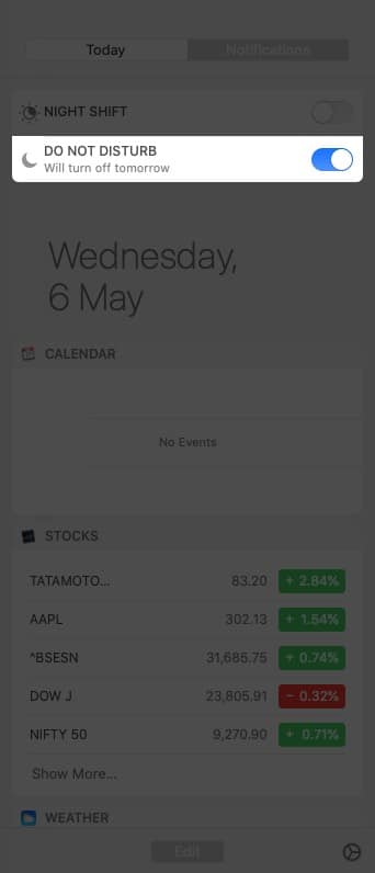 Enable Do Not Disturb in Mac Notification Center