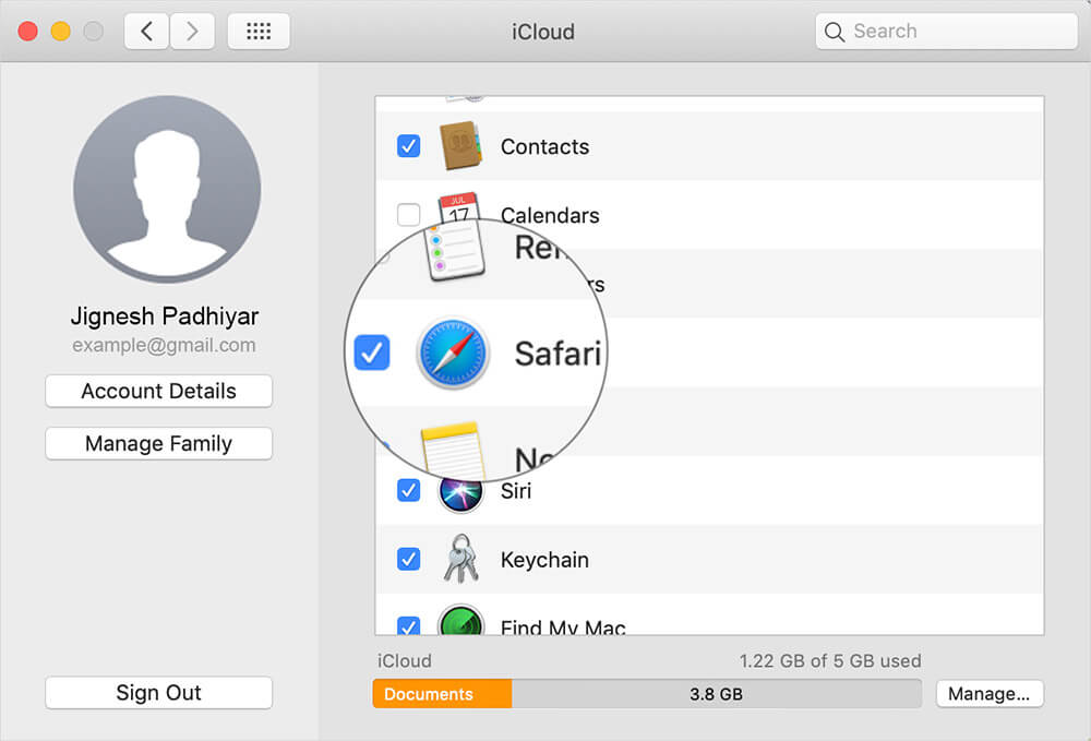 Enable iCloud for Safari on Mac