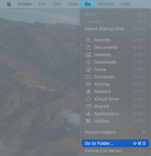 Go to Folder in finder