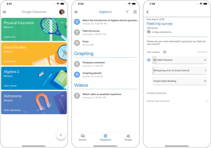 Google Classroom iPhone education app screenshot