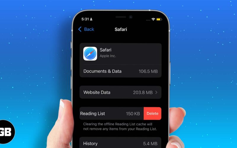 How to clear safari offline reading list cache on iphone