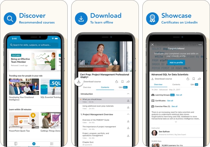 LinkedIn Learning iPhone education app screenshot