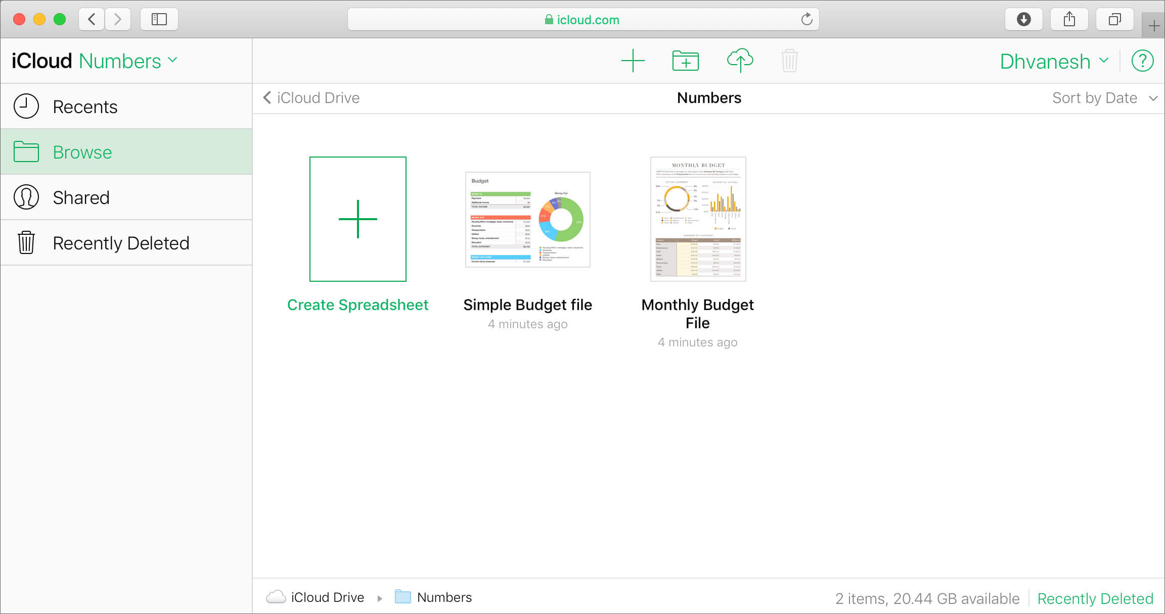 List of documents within the iWork app in iCloud
