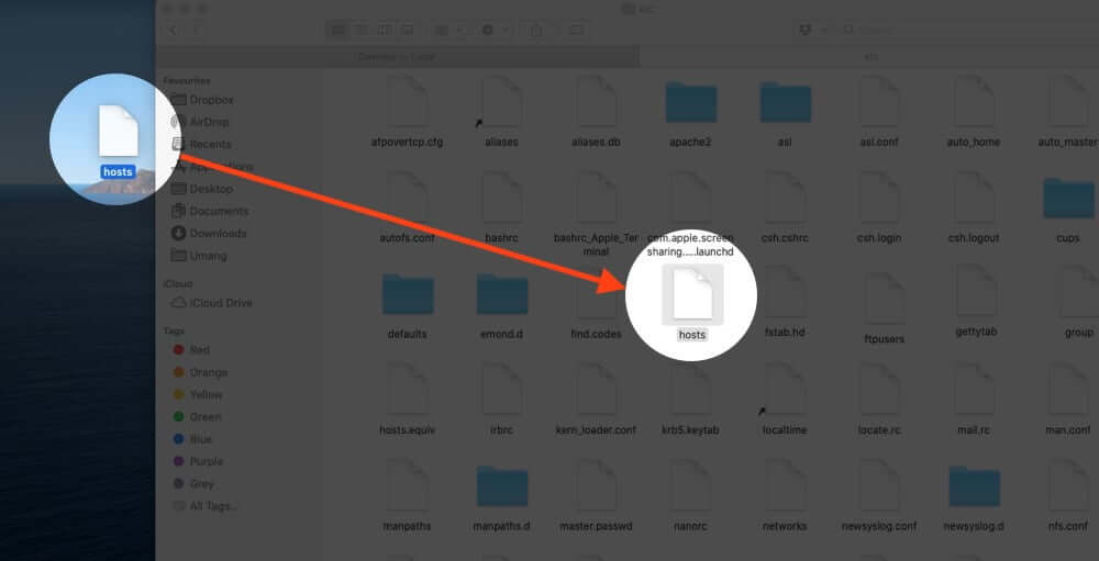 Move Hosts File from Desktop to Folder on Mac