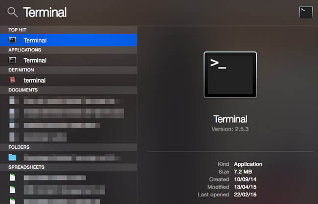 Open Terminal on Mac from Spotlight Search