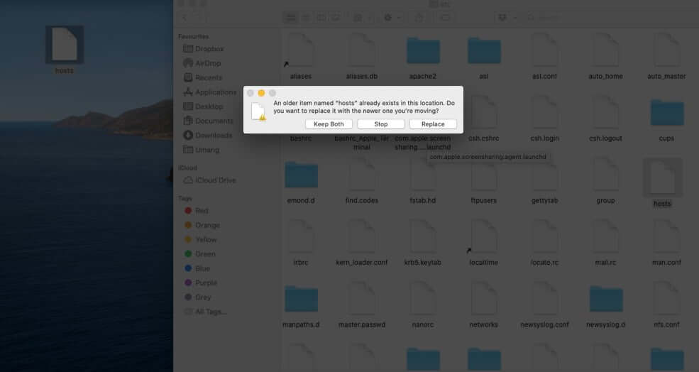 Replace Existing Hosts File in etc Folder on Mac
