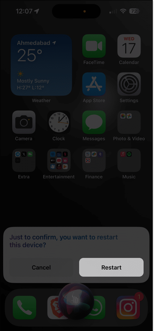 Restart your iPhone by asking Siri