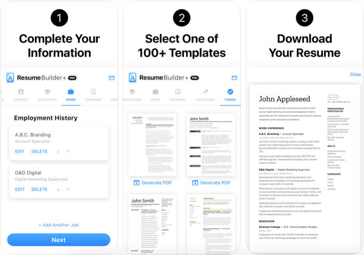 Resume Builder Professional iPhone and iPad App