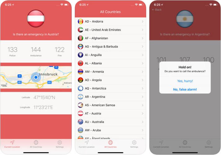 SOS Global Emergency Numbers iPhone App Screenshot