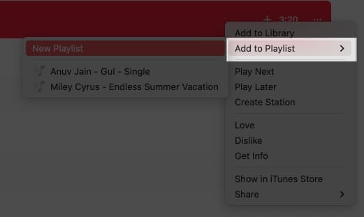 Select Add to Playlist in Apple Music
