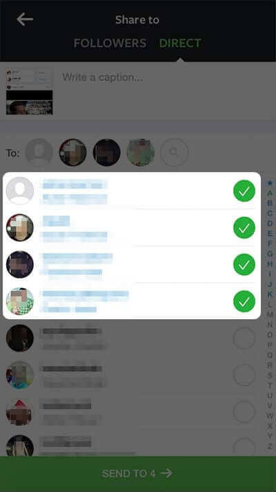 Select Contacts to Send Direct Photos on Instagram iPhone App