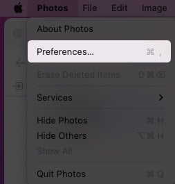 Select Preferences from Photos on Mac
