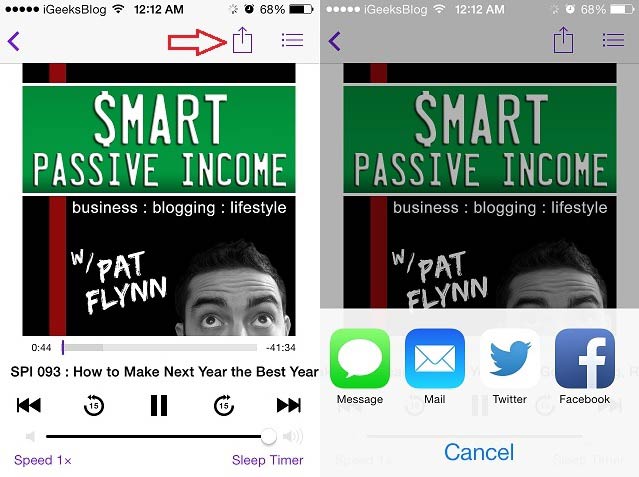 Share Podcast Episode on iPhone or iPad