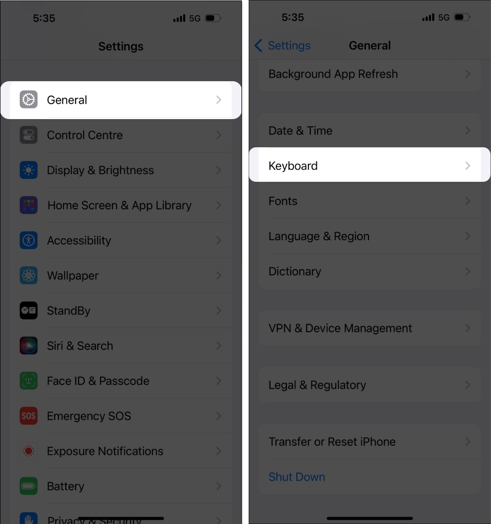 Tap General and Keyboard in iPhone Settings