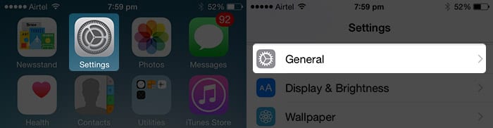 Tap Settings General on iPhone