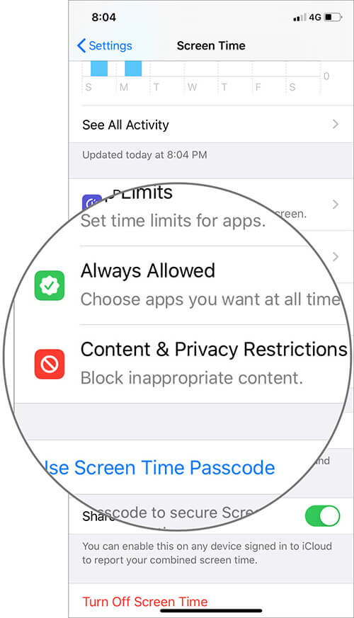 Tap on Content & Privacy Restrictions in Screen Time on iPhone