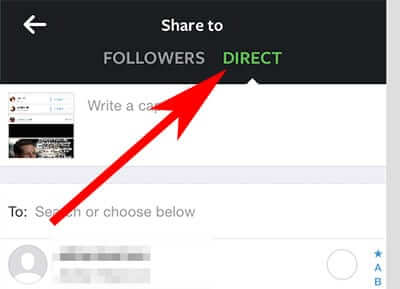 Tap on Share to Direct in Instagram iPhone App