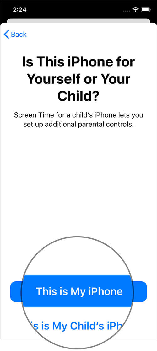 Tap on This is My iPhone in iOS 13 Screen Time Settings