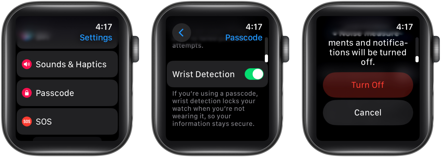 Toggle off wrist detection in apple watch