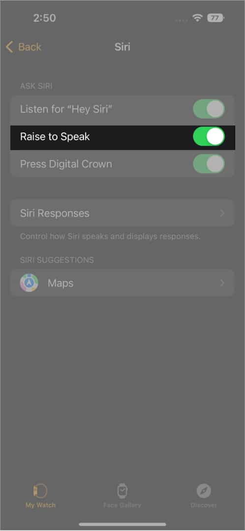 Toggle on Raise to Speak on iPhone